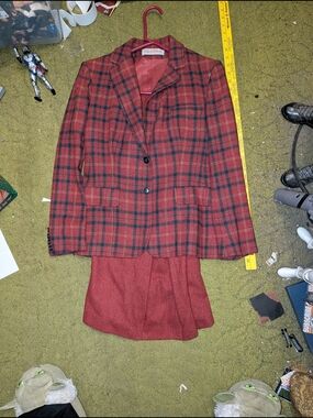 Evan Picone Red Plaid Two-Piece Skirt Suit